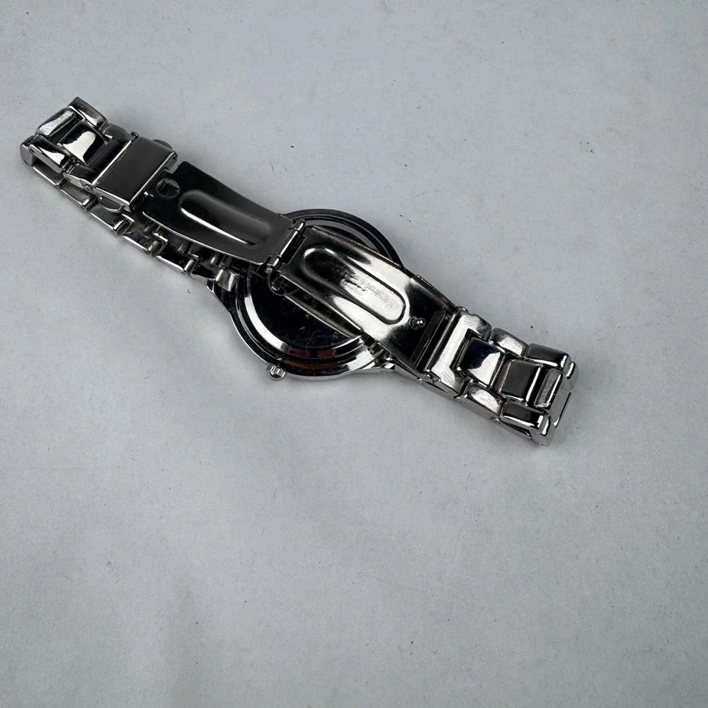 Disney Mickey Mouse Silver Watch Diamonds Accutime Stainless NEEDS Battery
